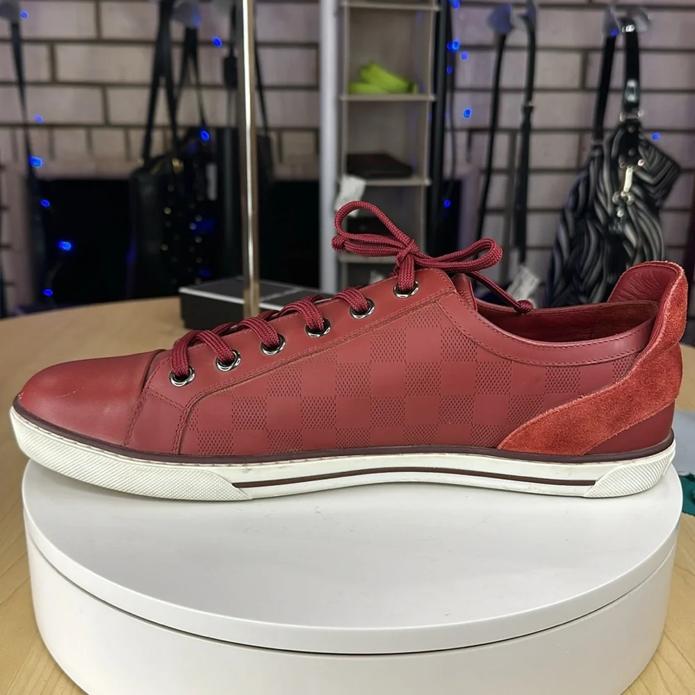 💥Louis Vuitton - Challenge Zip Up Damier Sneakers Red Leather - 10LV - DK532 - Picture 10 of 17